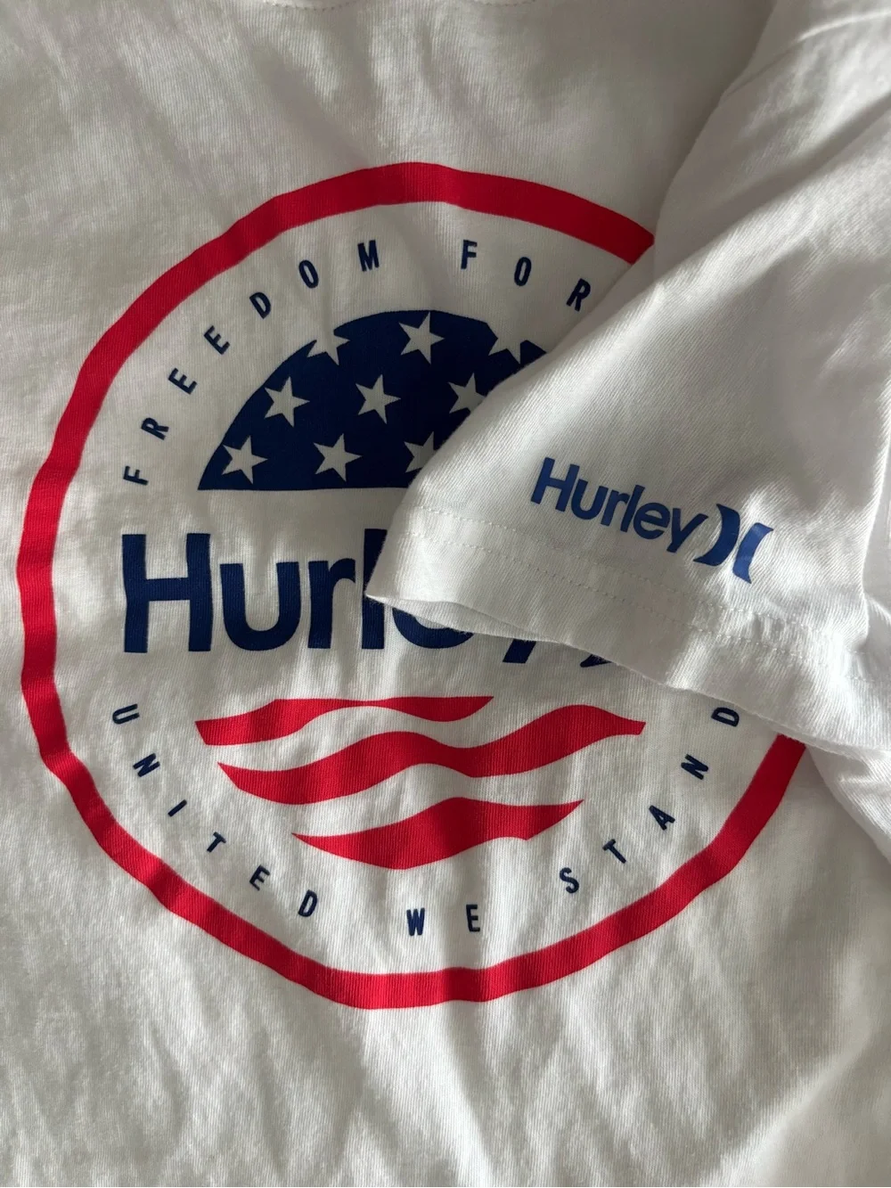 Hurley Freedom for All Patriotic Graphic T-Shirt Boys Small White USA Flag Tee